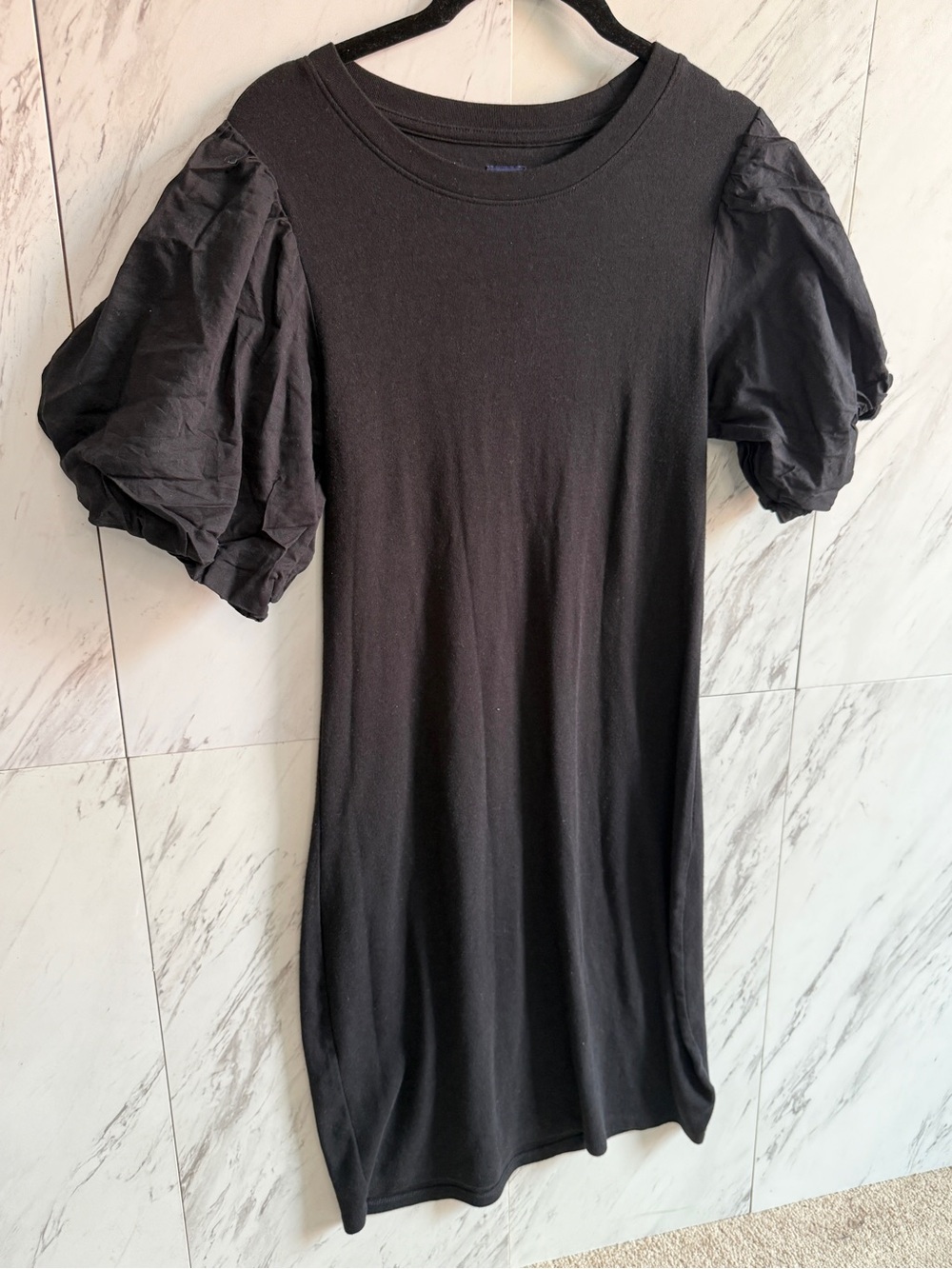 GAP Black Puff Sleeve Crewneck T Shirt Dress Womens Large L Little Black Dress